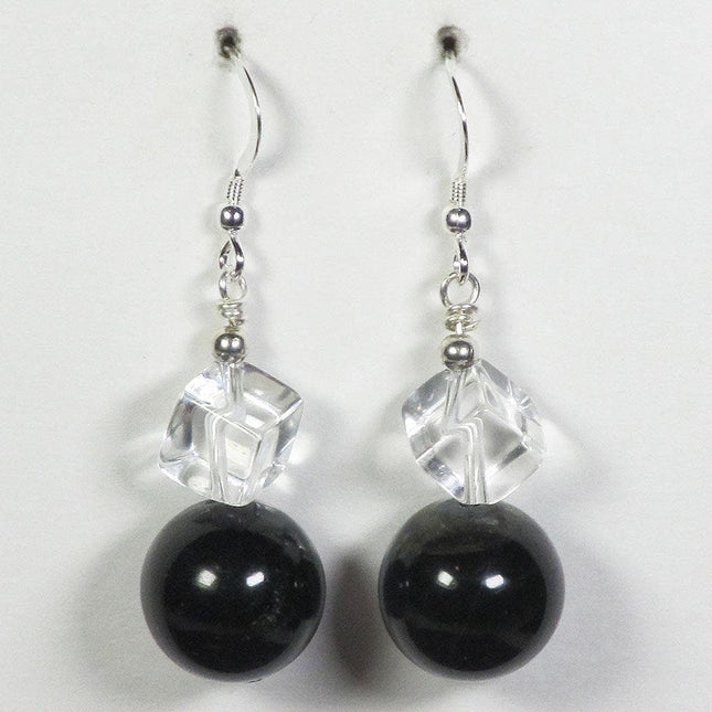 Sterling Silver Blue Tiger Eye and Clear Quartz Earrings