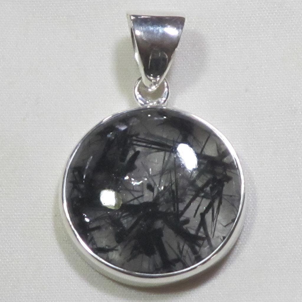 Black Tourmaline in Quartz Sterling Silver Pendant Jewelry