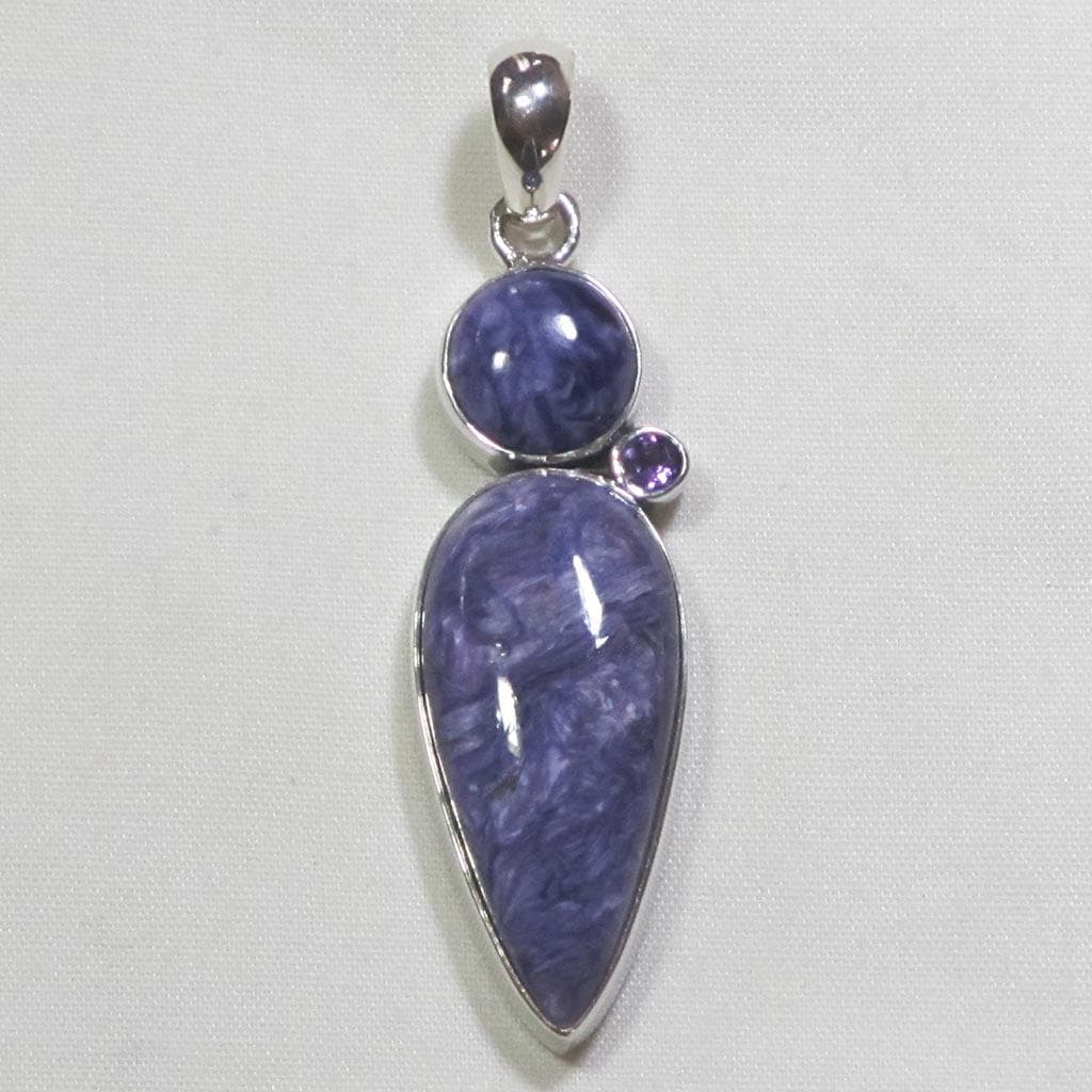 Charoite & Amethyst Sterling Silver Pendant Jewelry