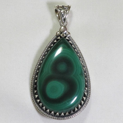 Bulls-Eye Malachite Sterling Silver Pendant Jewelry