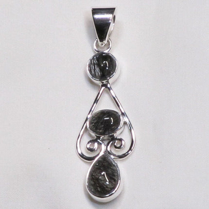 Black Tourmaline in Quartz Sterling Silver Pendant Jewelry