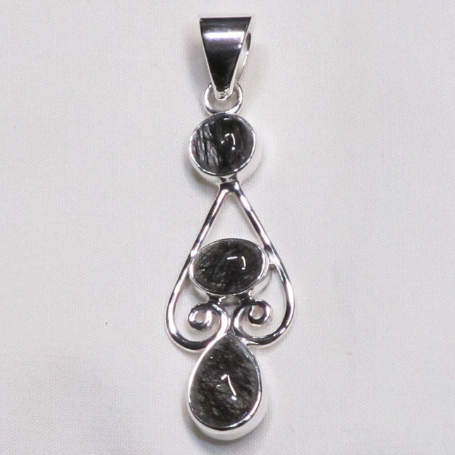 Black Tourmaline in Quartz Sterling Silver Pendant Jewelry