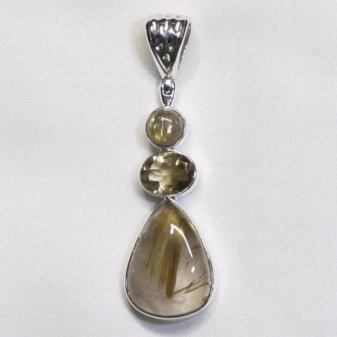 Gold Rutile in Quartz & Citrine Sterling Silver Pendant Jewelry