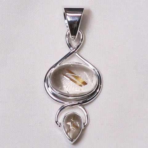 Gold Rutile in Quartz Crystal Sterling Silver Pendant Jewelry