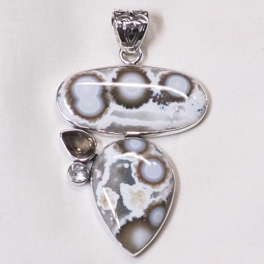 Orbicular Ocean Jasper & Quartz Sterling Silver Pendant Jewelry