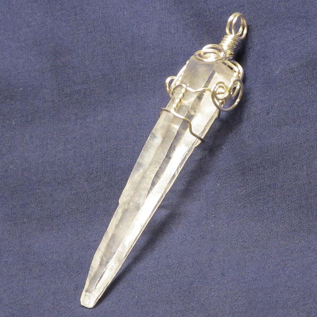 Wire Wrapped Laser Wand Quartz Crystal Pendant Jewelry