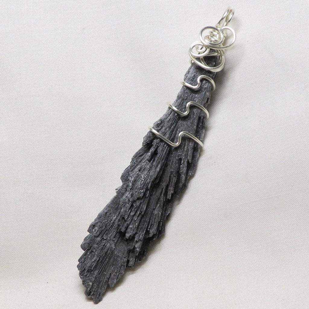 Wire Wrapped Black Kyanite Fan Pendant Jewelry
