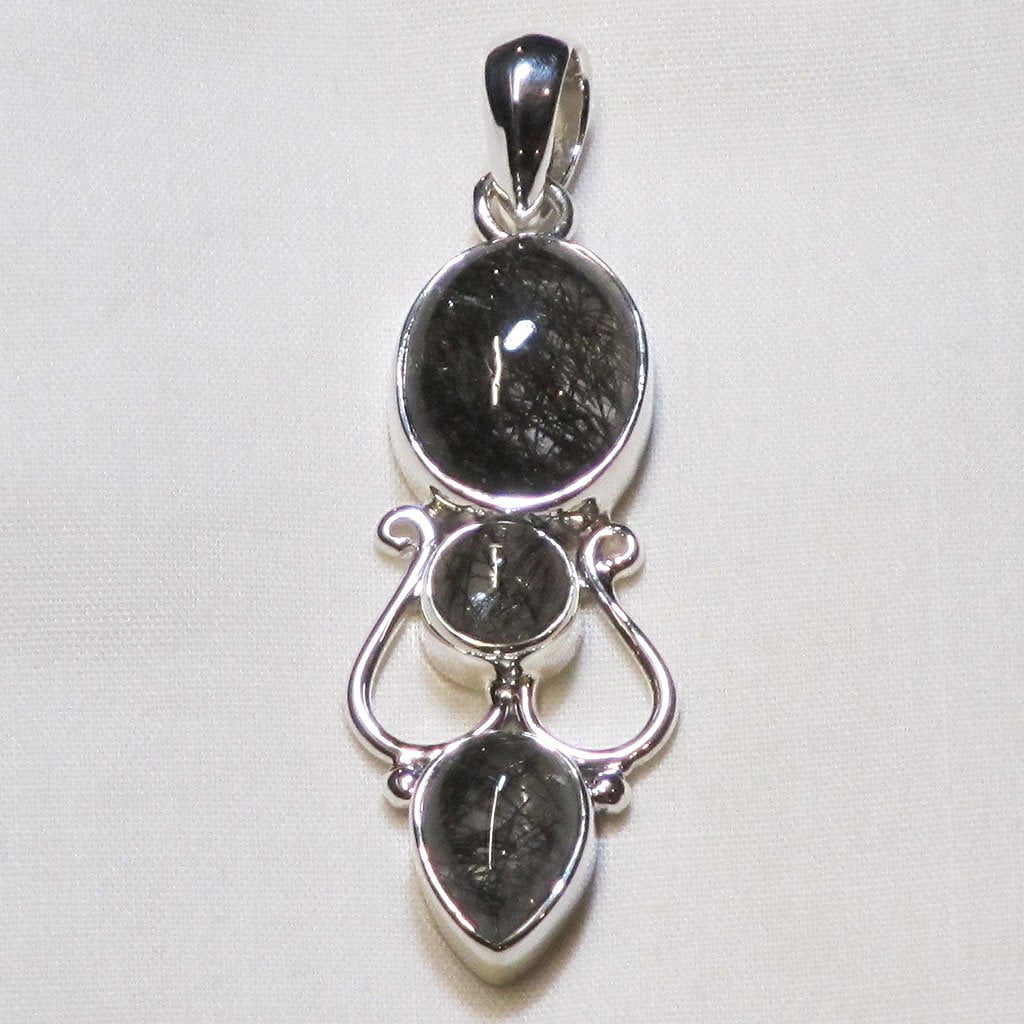 Black Tourmaline in Quartz Sterling Silver Pendant Jewelry