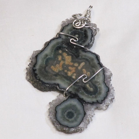 Wire Wrapped Amethyst & Agate Stalactite Slice Pendant Jewelry