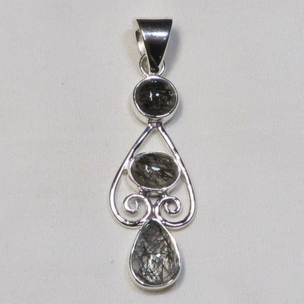 Black Tourmaline in Quartz Sterling Silver Pendant Jewelry