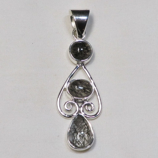 Black Tourmaline in Quartz Sterling Silver Pendant Jewelry