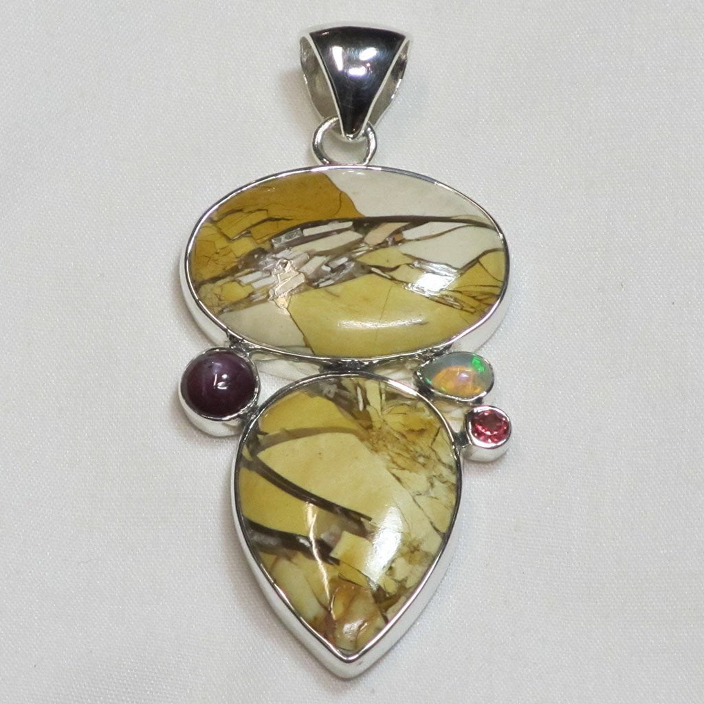 Mookaite Jasper, Ruby, Ethiopian Opal, Tourmaline Sterling Silver Pendant