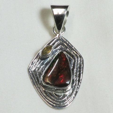 Ammolite and Citrine Sterling Silver Pendant Jewelry