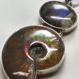 Canadian Ammolite and Ammonite Sterling Silver Pendant Jewelry