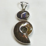 Canadian Ammolite and Ammonite Sterling Silver Pendant Jewelry