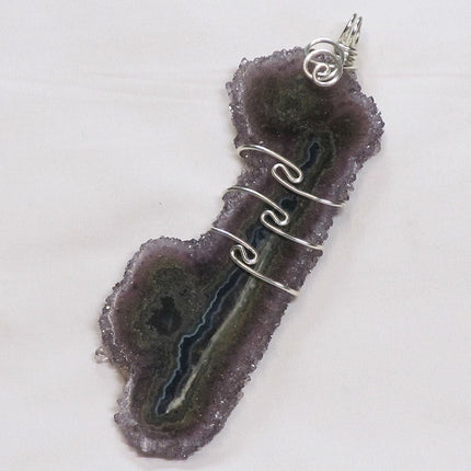 Wire Wrapped Amethyst Stalactite Slice Pendant Jewelry