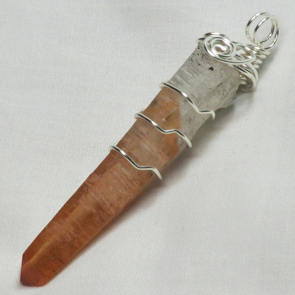 Wire Wrapped Orange Hematite Coated Quartz Crystal Pendant