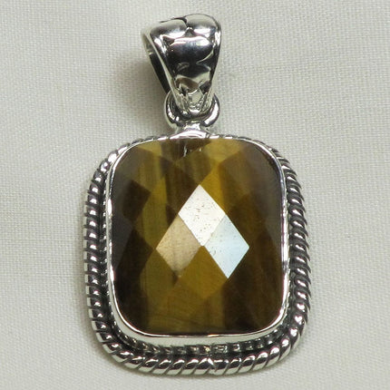 Faceted Tiger Eye Sterling Silver Pendant Jewelry