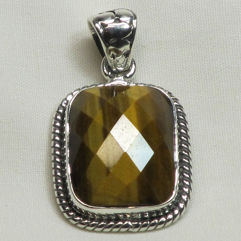 Faceted Tiger Eye Sterling Silver Pendant Jewelry