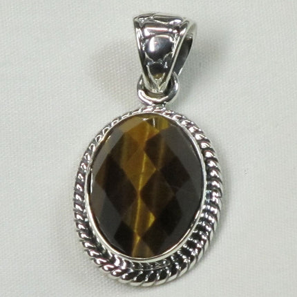 Faceted Tiger Eye Sterling Silver Pendant Jewelry