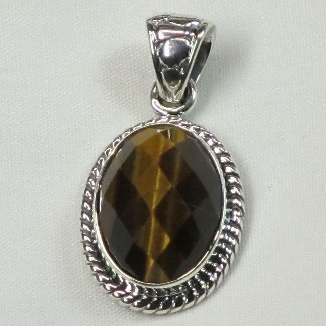 Faceted Tiger Eye Sterling Silver Pendant Jewelry