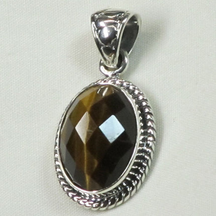 Faceted Tiger Eye Sterling Silver Pendant Jewelry