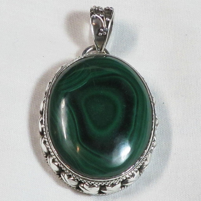 Bullseye Malachite Sterling Silver Pendant Jewelry