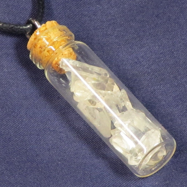 Tiny Quartz Crystal Points in Bottle Pendant Jewelry
