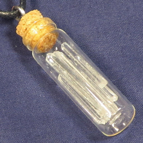 Colombian Singing Lemurian Quartz Crystal Points in Bottle Pendant
