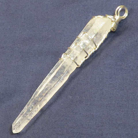 Wire Wrapped Laser Wand Quartz Crystal Pendant Jewelry