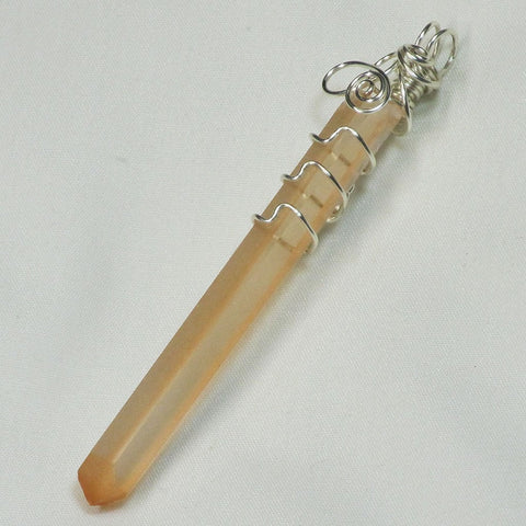 Wire Wrapped Orange Quartz Crystal Point Pendant Jewelry