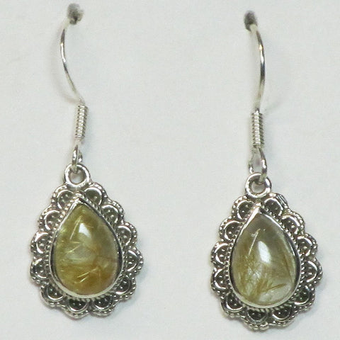 Gold Rutile in Quartz Sterling Silver Earrings Jewelry