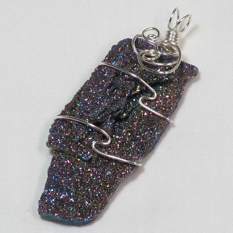 Rainbow Aura Drusy Quartz Wire Wrapped Pendant Jewelry