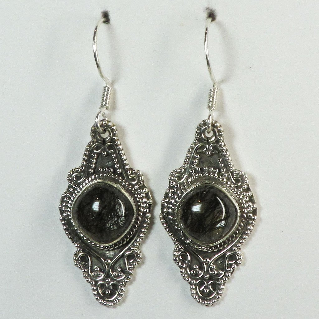 Black Tourmaline in Quartz Sterling Silver Earrings