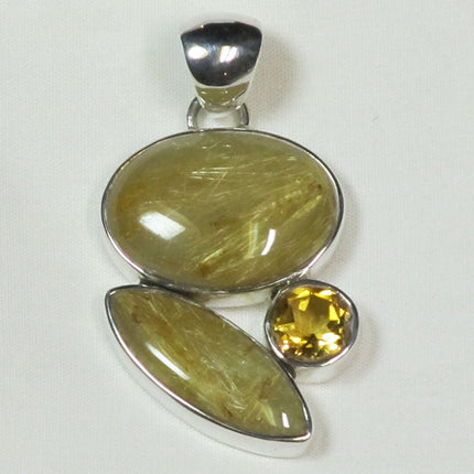 Rutile in Quartz & Citrine Sterling Silver Pendant