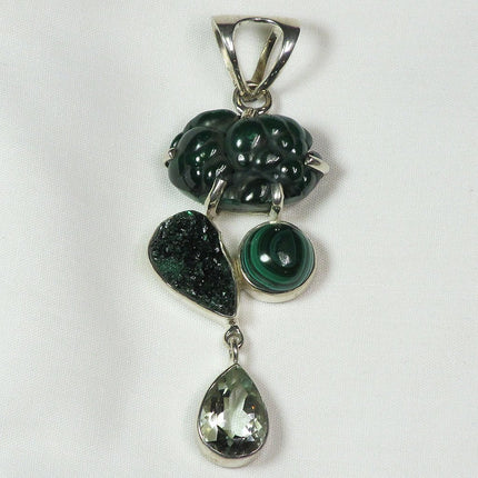 Malachite & Prasiolite  Sterling Silver Pendant Jewelry