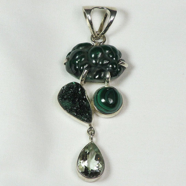 Malachite & Prasiolite  Sterling Silver Pendant Jewelry