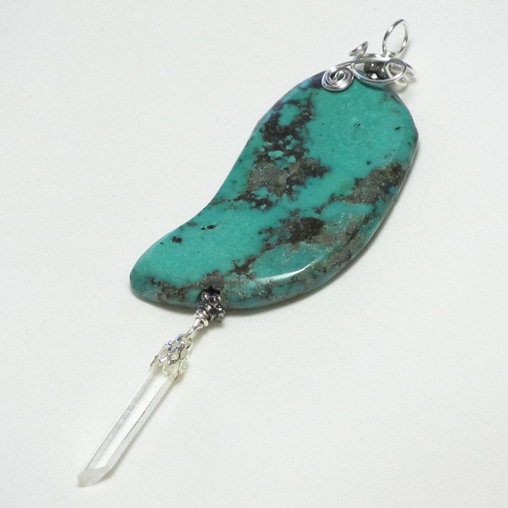 Turquoise & Quartz Crystal Wire Wrapped Pendant