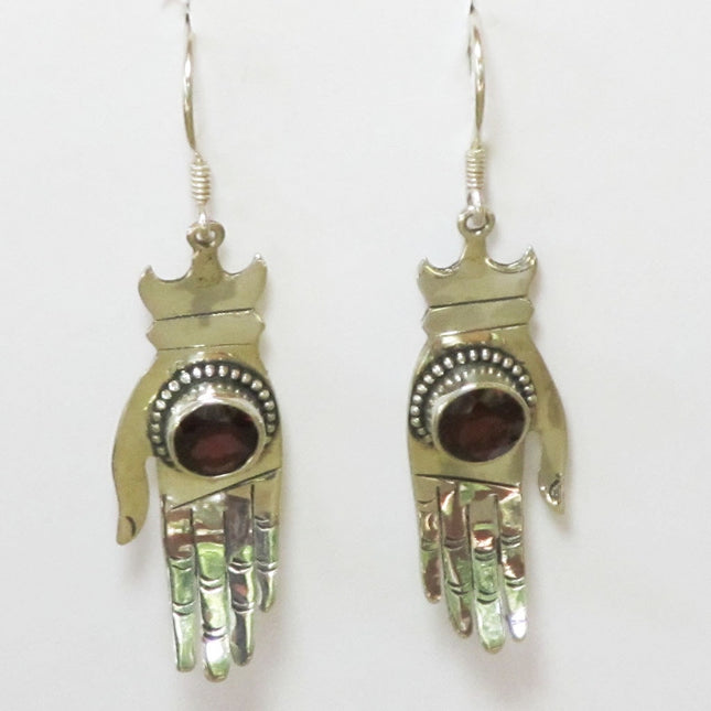 Garnet Healing Hands Sterling Silver Earrings