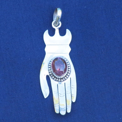 Pink Tourmaline Healing Hand Sterling Silver Pendant