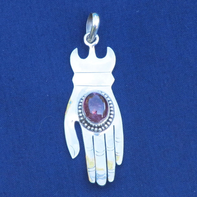 Pink Tourmaline Healing Hand Sterling Silver Pendant