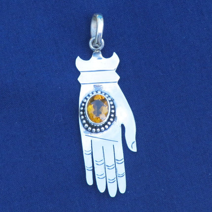 Citrine Healing Hand Sterling Silver Pendant