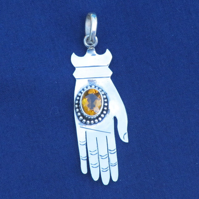 Citrine Healing Hand Sterling Silver Pendant
