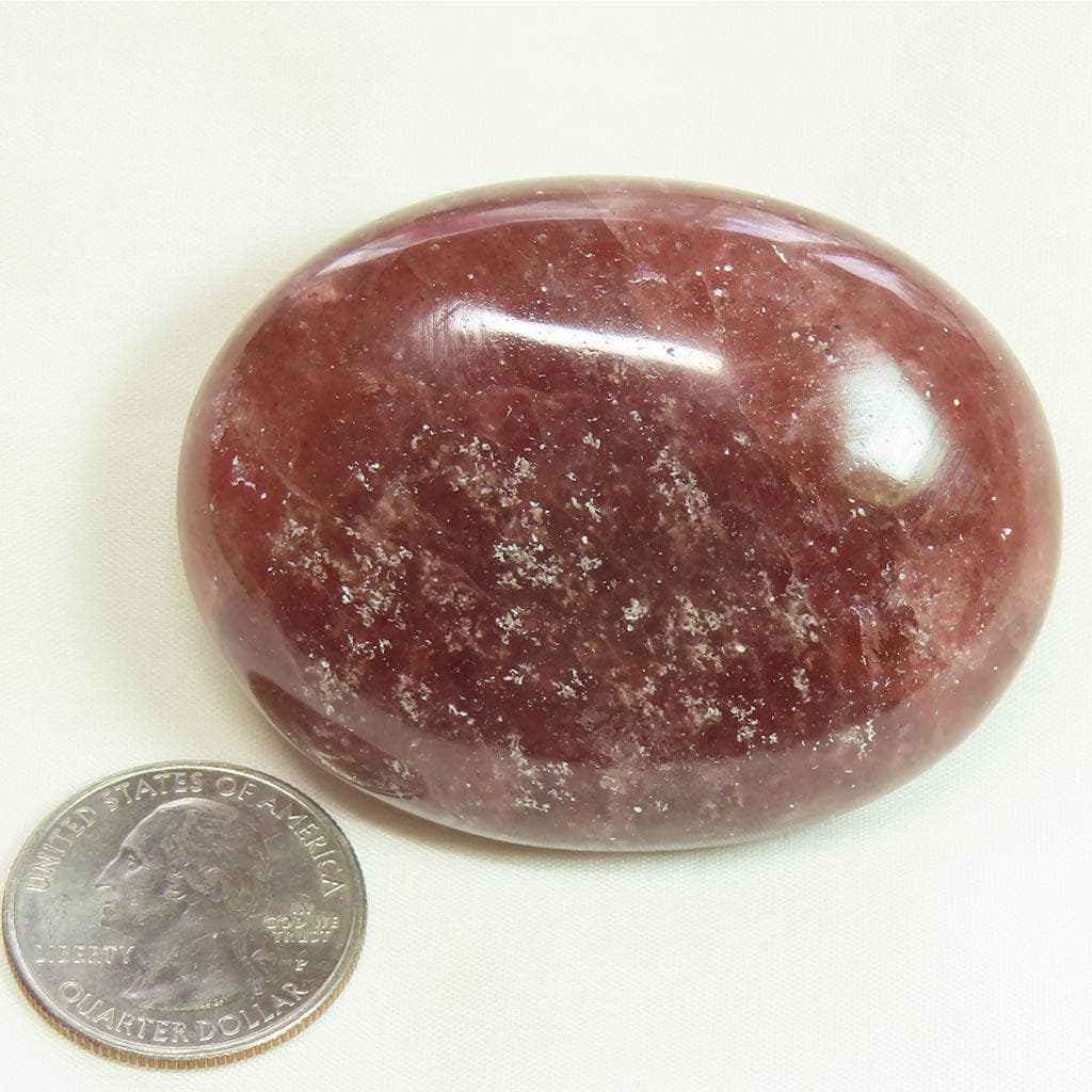 Polished Strawberry Quartz Crystal Palm Stone from Brazil