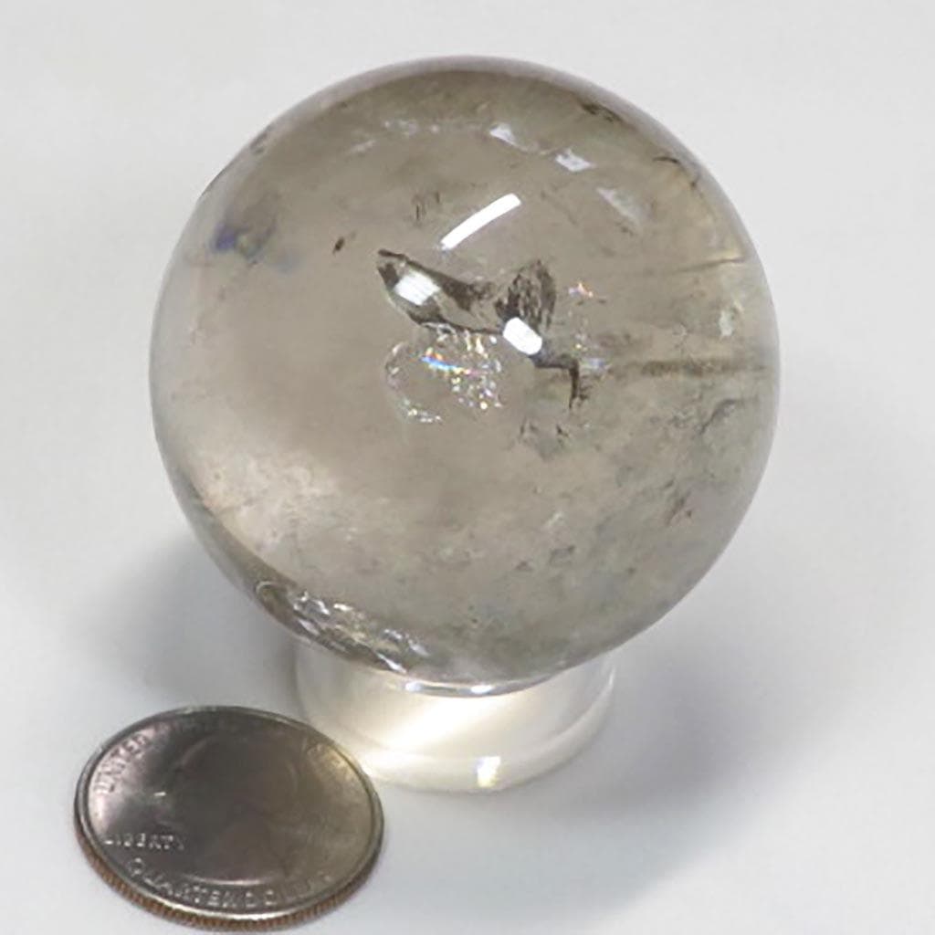 Polished Smoky Quartz Crystal Sphere Ball with Rainbows from Brazil