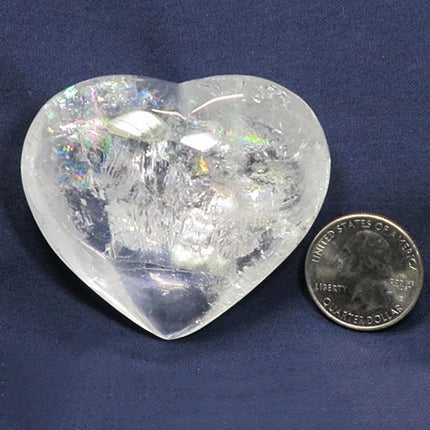Polished Clear Quartz Crystal Heart with Rainbow from Brazil