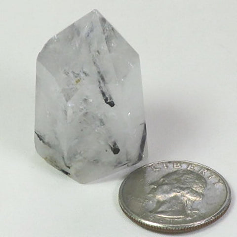 Polished Quartz Crystal Point with Black Tourmaline Included