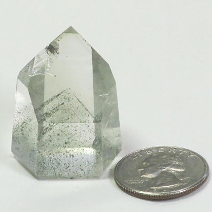 Polished Quartz Crystal Point with Chlorite Phantoms from Brazil