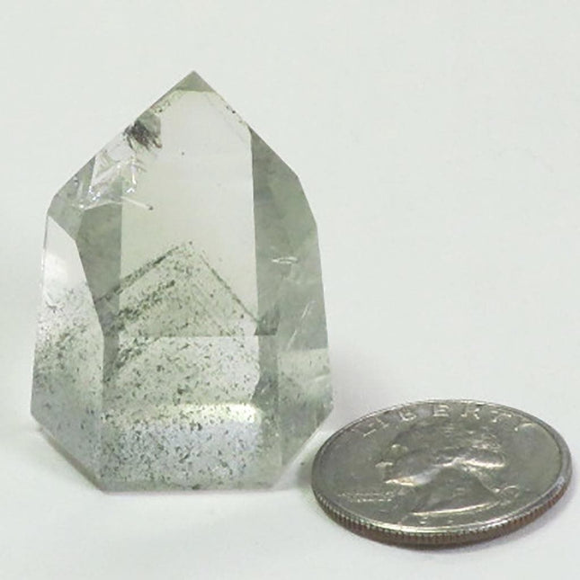 Polished Quartz Crystal Point with Chlorite Phantoms from Brazil