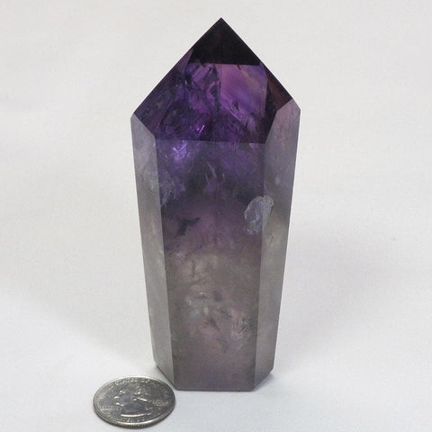 Polished Smoky Amethyst Point with Phantoms from Bahia, Brazil